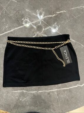 Black Mini Skirt with Gold Chain Accent